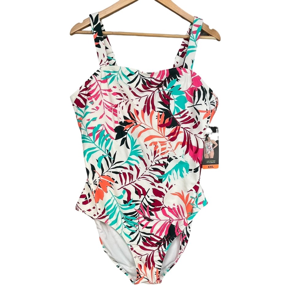 Eddie Bauer Core One Piece Swimsuit Tropical Leaf‎ Print UV Protection XXL